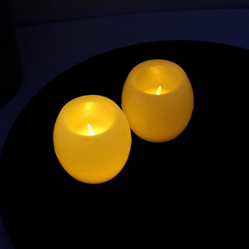 [22678-0] 2-pak LED Kugle stearinlys med flammeeffekt - Ø5cm, 6cm høj, lavet af ægte stearin