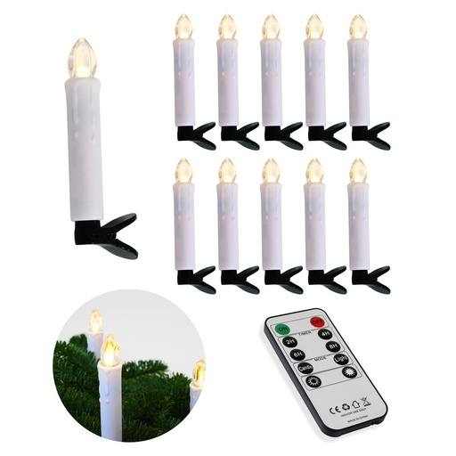 [22683-0] 10-pak LED julelys med fjernbetjening og timerfunktion, trådløs og batteridrevet