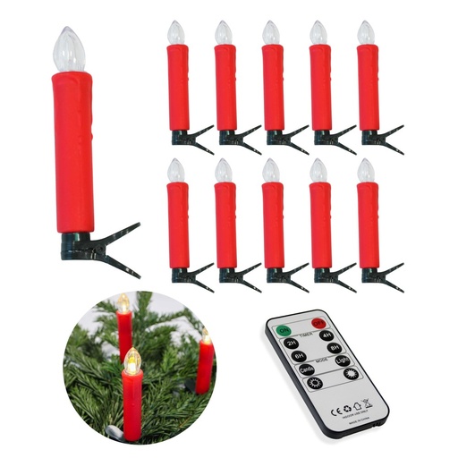 [22684-0] 10-pak LED julelys med fjernbetjening og timerfunktion - Batteridrevet, trådløs, til juletræ og andre dekorationer