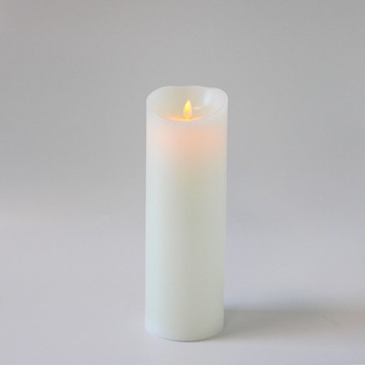 [22696-0] LED XL Bloklys 30cm høj med flammeeffekt og fjernbetjening - Hvid - Ægte stearin - Timer inkluderet