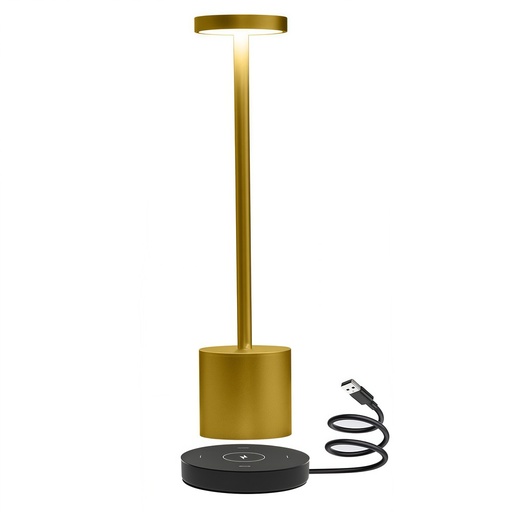[22213-16233] Candela Opladelig LED bordlampe med trådløs opladning - Guld, IP54, Inde/ude, touch dæmpbar