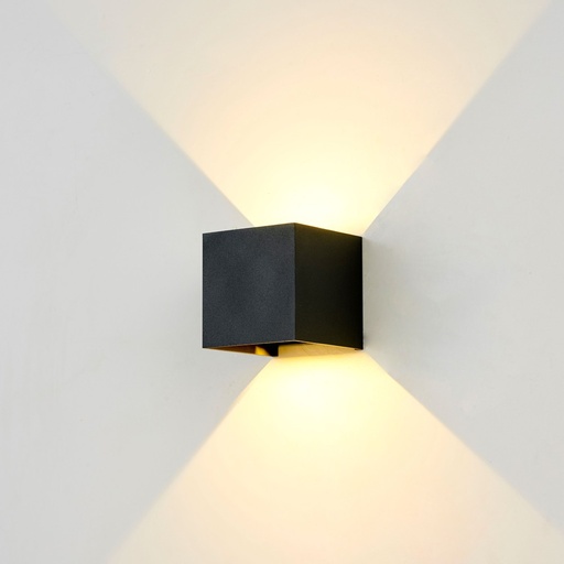[11885-12919] Sort LEDlife CUBIC 6W væglampe - Firkantet, op/ned, justerbar til inde/ude brug - IP65, inkl. lyskilde