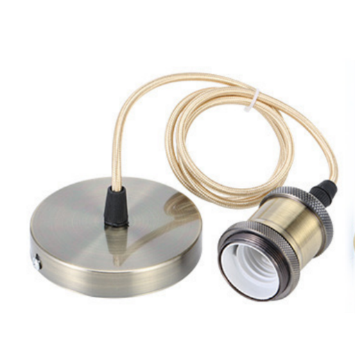 [11969-0] Grøn-bronze lampefatning med roset og 150cm ledning - E27, 60W