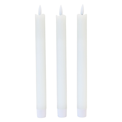 [22676-0] 3-pak LED stearinlys med flammeeffekt, Ø2,2cm, Højde: 24,5cm, kronelys, fjernbetjening, timer, batteridrevet