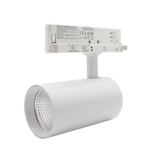 [30019-19062] LEDlife CCT justerbar skinnespot 28W - Hvid, CCT + lysstyrke justerbar, 110lm/w, RA90, 3200lm, Flicker free, 3-faset