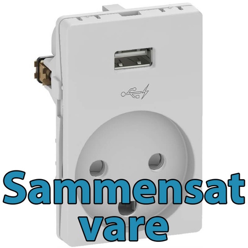 [1117058390] FUGA Stikkontakt med USB-lader og Jord Lysegrå