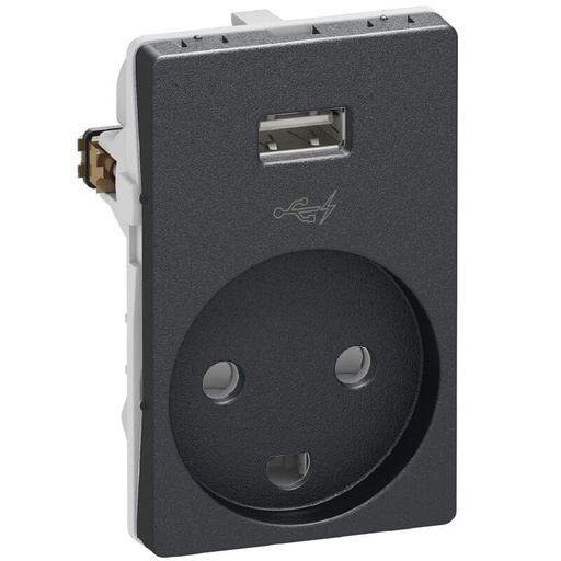 [1217058390] FUGA Stikkontakt med USB-lader og Jord Koksgrå