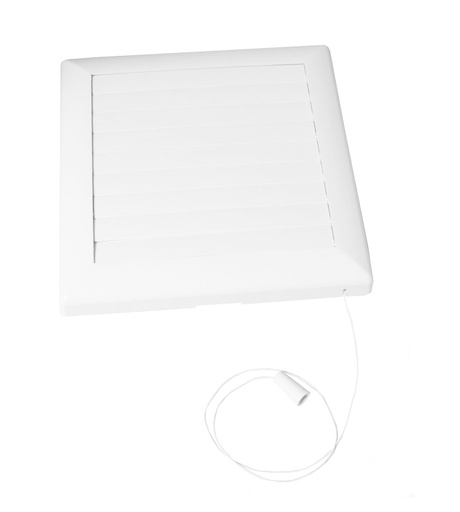 [H60113] Ventilationsrist m. lukkespjæld - Træksnor, Ø100mm, Hvid