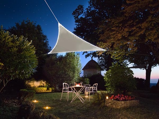 [H59138] Trekantet solsejl m. LED kantlys - 3,6 x 3,6 x 3,6m LYSEGRÅ