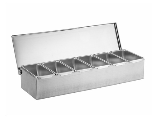 [H28283] Pizza Topping Station - 6 beholdere, rustfri stål, 46x15x9cm