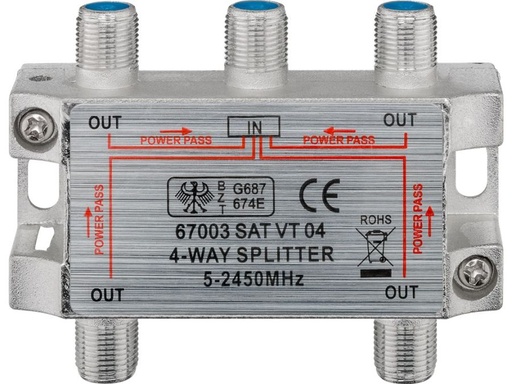 [H21473] TV/FM/SAT antennesplitter - 4 vejs 5-2450MHz (til F stik)
