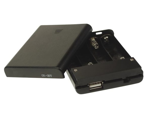 [H23620] Batteriholder til 4xAA m. USB konnektor og kontakt