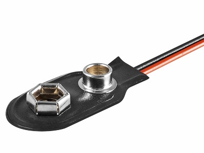 [H10400] Battericlips til 9V E-blok batteri - I type, blød (15cm)