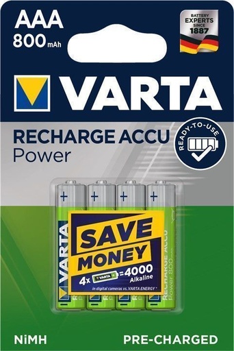 [H53842] BATTERI RECH.ACCU POWER AAA 800MAH 4ST/F