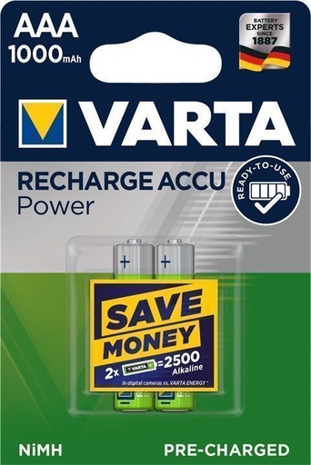 [H30846] NiMH AAA/HR03 batteri - 1,2V / 1000mAh (2 stk.)