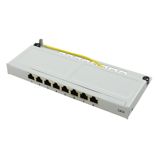 [H53844] Patch panel - 0,5U, 8 x RJ45 CAT6 skærmet, Grå