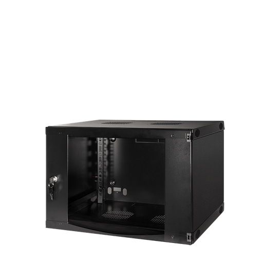 [H32310] 19" væg-rackskab - 6U, 450mm dyb, m. glaslåge, Sort