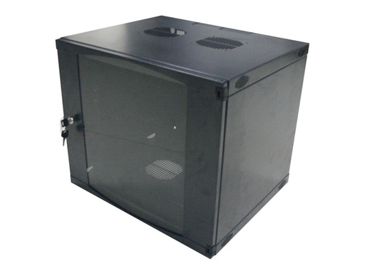[H29035] 19" væg-rackskab - 9U, 450mm dyb, m. glaslåge, Sort