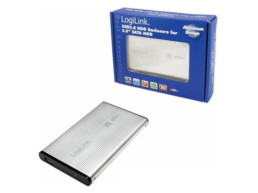 [H49467] Ekstern 2,5" HDD/SSD kabinet - USB 2.0 / SATA, Alu.