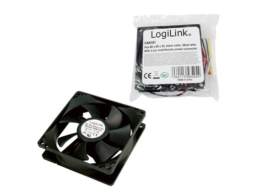 [H36809] PC blæser - 80x80x25mm 12Vdc m. glideleje, 4pol 5,25" stik