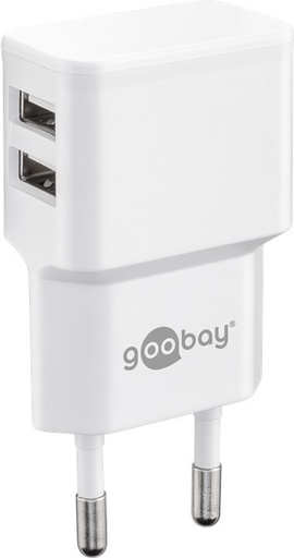 [H53278] Netadapter - 100-240V til 2 x 5V USB A hun (2,4A) Hvid