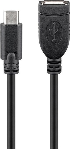 [H42143] USB 2.0 kabel - USB-C han til USB A hun, Sort (0,2m)