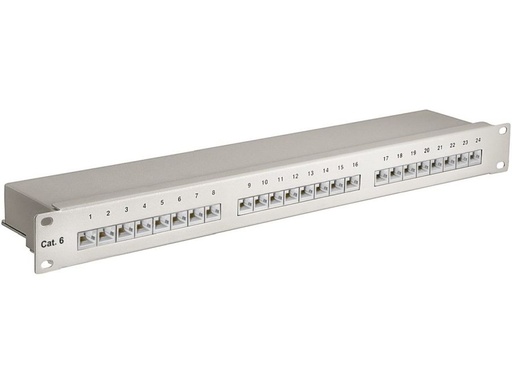 [H37400] 19" Patch panel - 1U, 24 x RJ45 CAT6 skærmet, Grå
