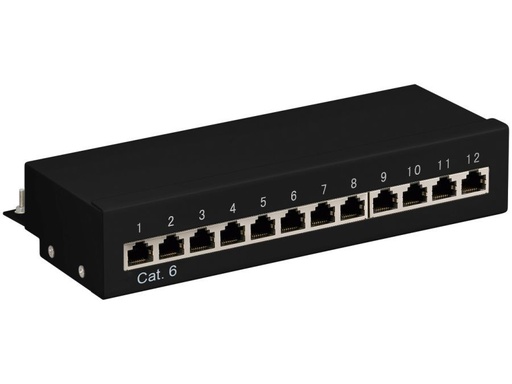 [H45262] Patch panel - 12 x RJ45 CAT6 skærmet, Sort