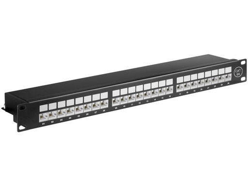 [H45266] 19" Patch panel - 1U, 24 x RJ45 CAT6a skærmet, Sort