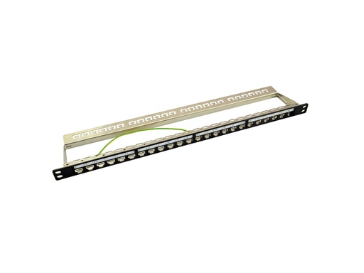 [H41782] 19" Patch panel - 0,5U, 24 x Keystone porte, m. jord, Sort