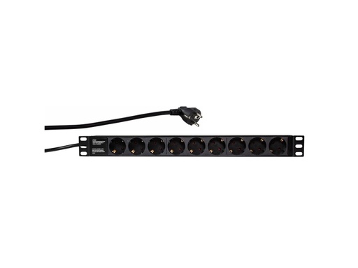 [H49381] 19" El-rackpanel - 9 x CEE7/3 hun, u. kontakt, Sort (2m)