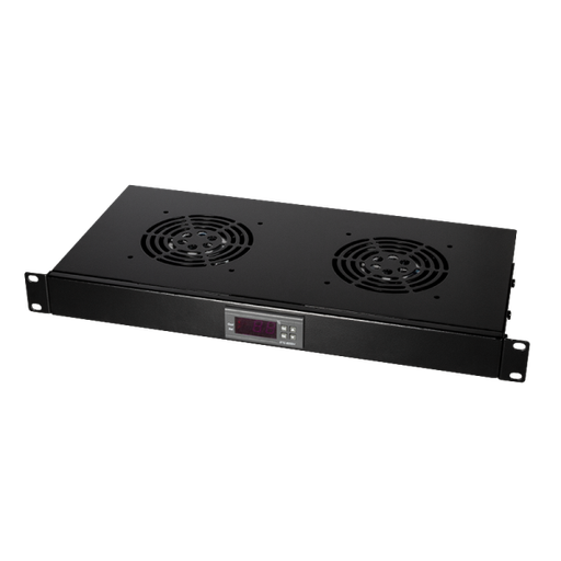 [H49212] 19" Rackkøler med 2 blæsere & termostat, Sort