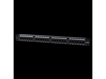 [H49361] 19" Patch panel - 1U, 24 x RJ45 CAT6 uskærmet (LSA), Sort