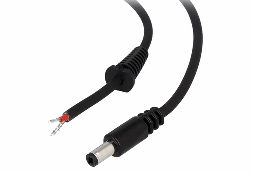 [H58679] DC kabel - 5,5x2,5mm DC han til løs ende, 1mm² Sort (1,5m)