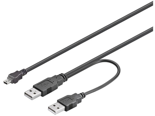 [H45922] USB 2.0 dual-power kabel - 2 x A han til 5P mini B han (0,6m