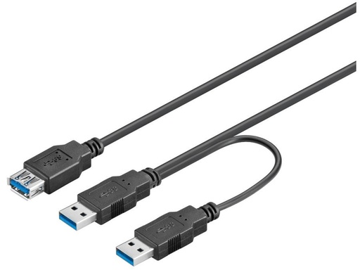 [H45951] USB 3.0 dual power kabel - 2 x A han til A hun (0,3m)