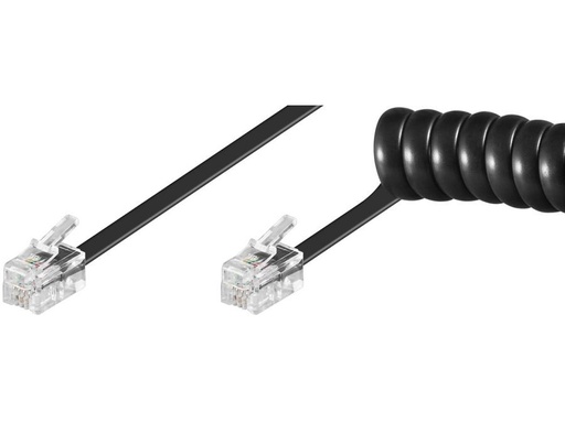 [H45797] Telefon spiralledning - 2 x RJ10(4P4C) han, Sort (7m)