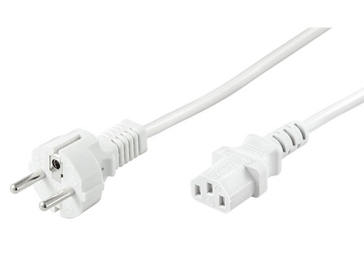 [H45752] Strømkabel - CEE7/7 han til C13 (3pol AC hun), Hvid (1,5m)