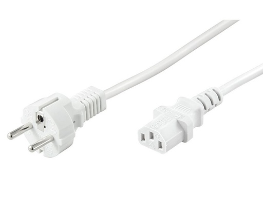 [H45753] Strømkabel - CEE7/7 han til C13 (3pol AC hun), Hvid (2m)