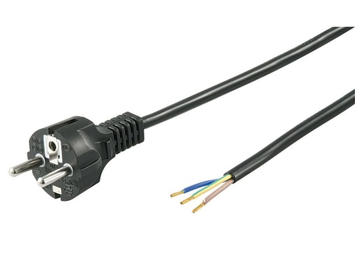 [H45764] Strømkabel - CEE7/7 > løs ende, 3x1,5mm², Sort (2m)