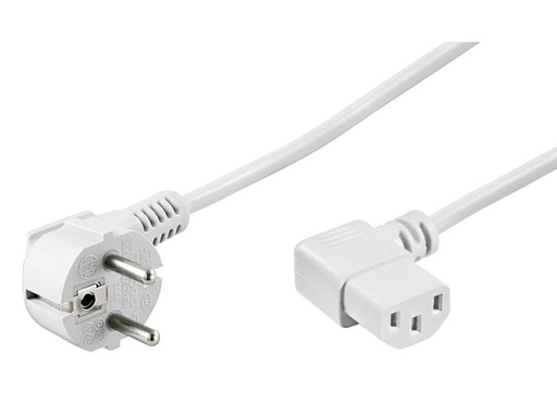 [H45727] Strømkabel - CEE7/7 90° han > C13 90° hun, Hvid (1,5m)