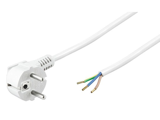 [H45734] Strømkabel - 90° CEE7/7 til løs ende, 3x0,75mm², Hvid (1,5m)