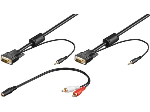 [H45183] Monitorkabelsæt - 2 x SVGA han m. 3,5mm JACK, + adap. (3m)