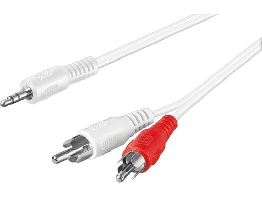 [H46628] Audiokabel - 3,5mm st.JACK han > 2 x RCA han, Hvid (5m)