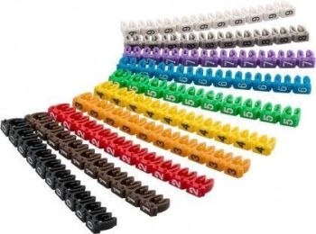 [H50699] Kabelmarkerings clips - Cifre 0-9, 10x10 farvede (<Ø2,5mm)