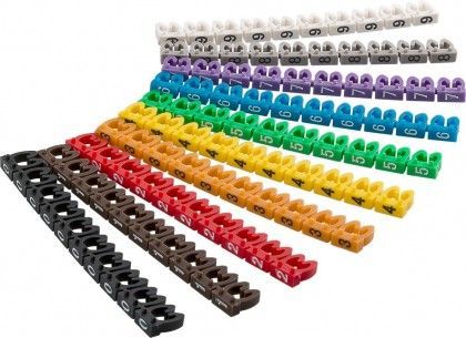 [H50700] Kabelmarkerings clips - Cifre 0-9, 10x10 farvede (<Ø4mm)