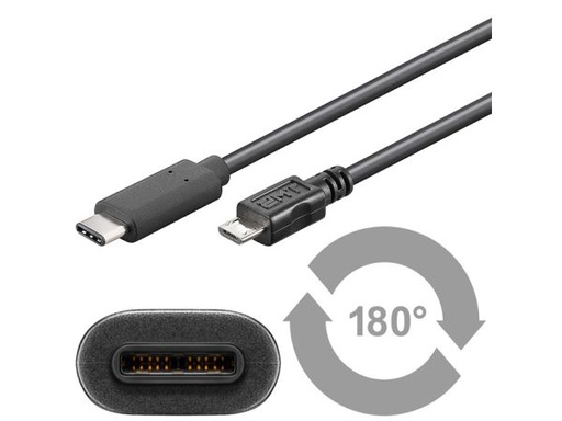 [H46611] USB 2.0 kabel, USB-C han til Micro B han, Sort (0,6m)