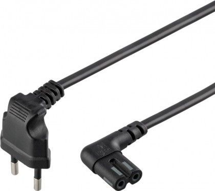 [H50884] Strømkabel - 90° Euro han > 90° C7 (8-tal) hun, Sort (2m)