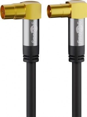 [H51096] HQ TV antennekabel - 4 x skærm, 90° COAX han/hun, Sort (2m)
