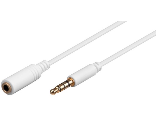 [H45088] 4pol audioforlængerkabel - 3,5mm JACK han/hun, Hvid (1,5m)